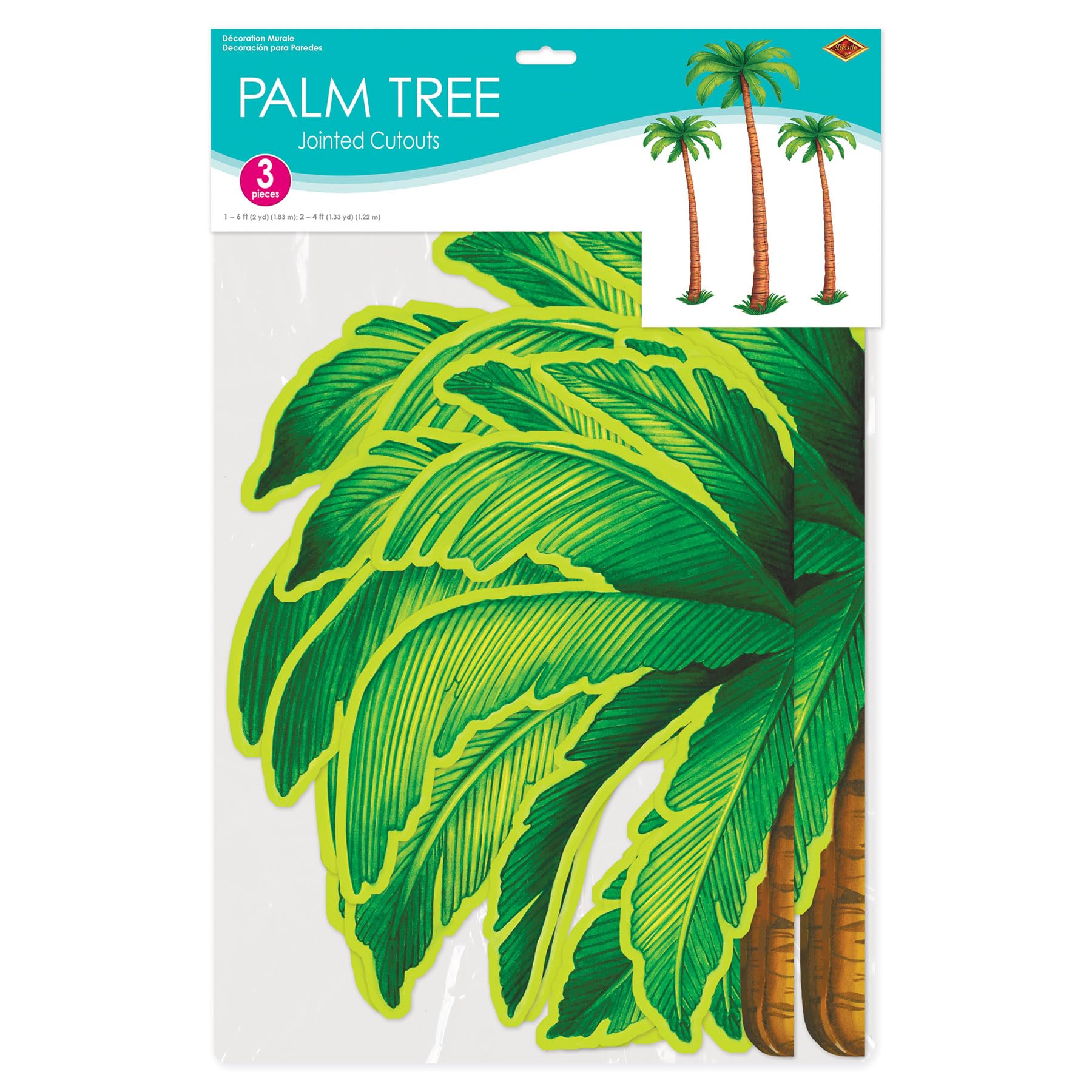Beistle 3 Count Jointed Palm Tree Decorations, Cardstock Paper Cut Outs, Luau Beach Theme, Tropical Hawaiian Party D  Cor, 2-4 &